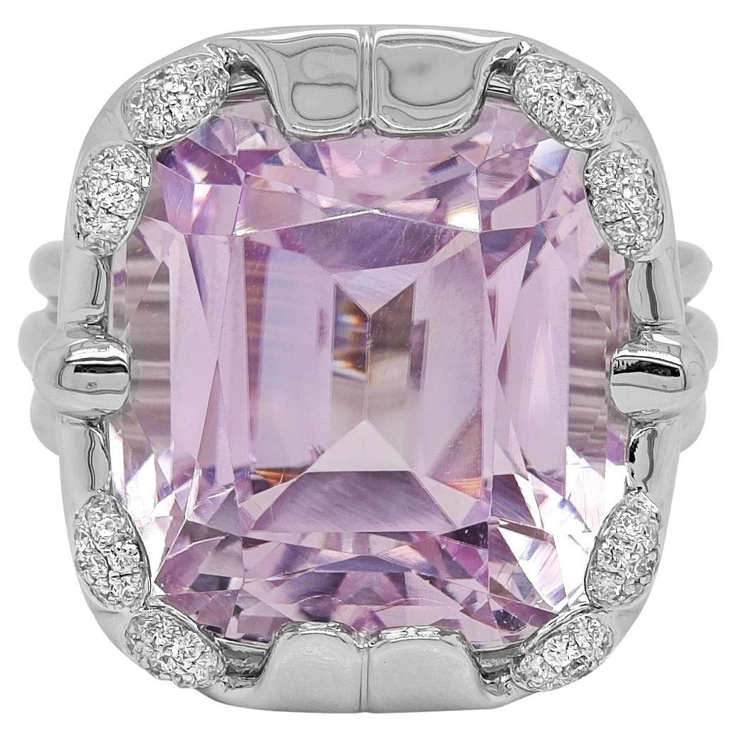 41.89 Carats Kunzite and Diamond White Gold Cocktail Ring For Sale