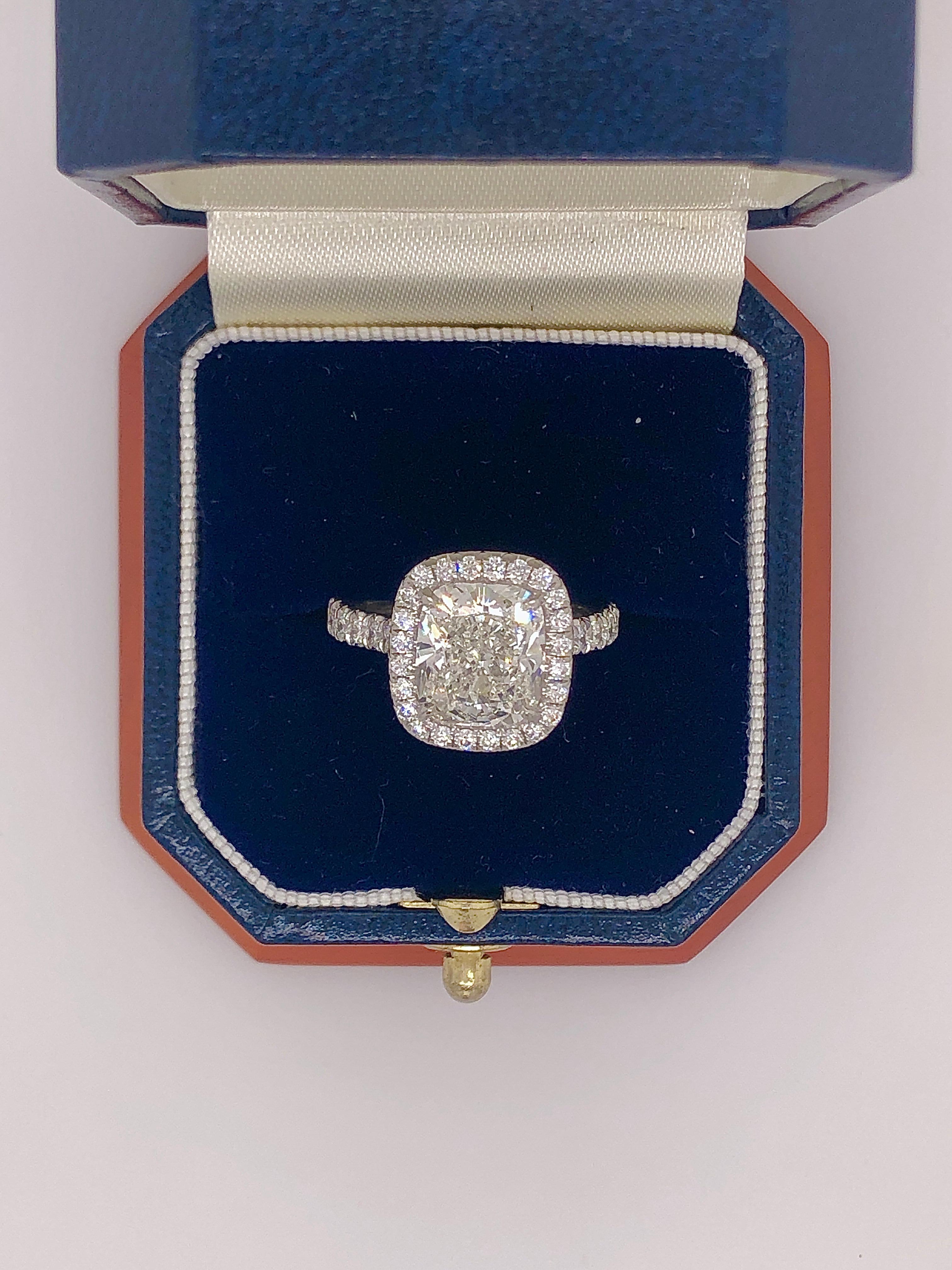 4.18 Carat Cushion Cut Natural Diamond Platinum Halo Ring H SI1 GIA Certified 1