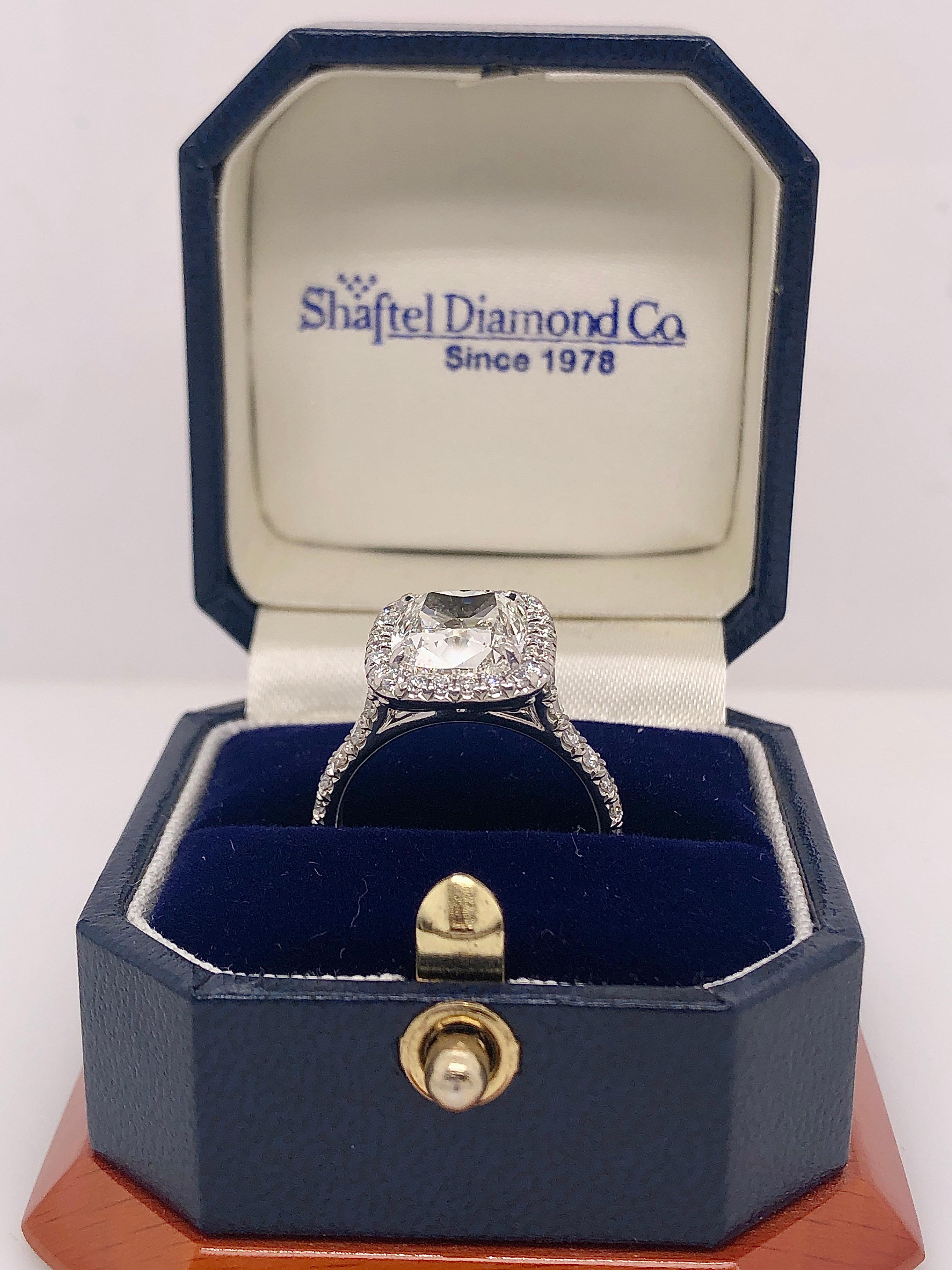4.18 Carat Cushion Cut Natural Diamond Platinum Halo Ring H SI1 GIA Certified 5