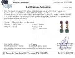 4.18ct Emerald, 2.19ct Ruby and 0.31ct Diamond Earrings in 14k Yellow Gold