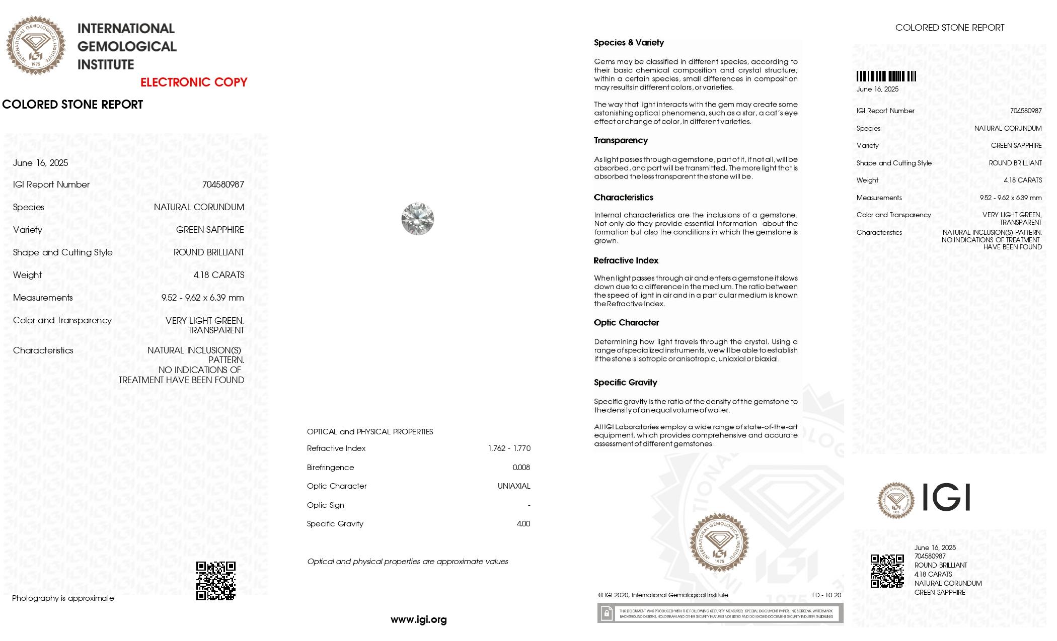 4,18 Karat Natürlicher Unerhitzter Saphir (9,52-9,62x6,39 mm)- IGI zertifiziert im Angebot 1