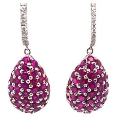 4.18ct Ruby and Diamond Pave Drop Earrings 18k White Gold