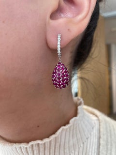 4.18ct Ruby and Diamond Pave Drop Earrings 18k White Gold