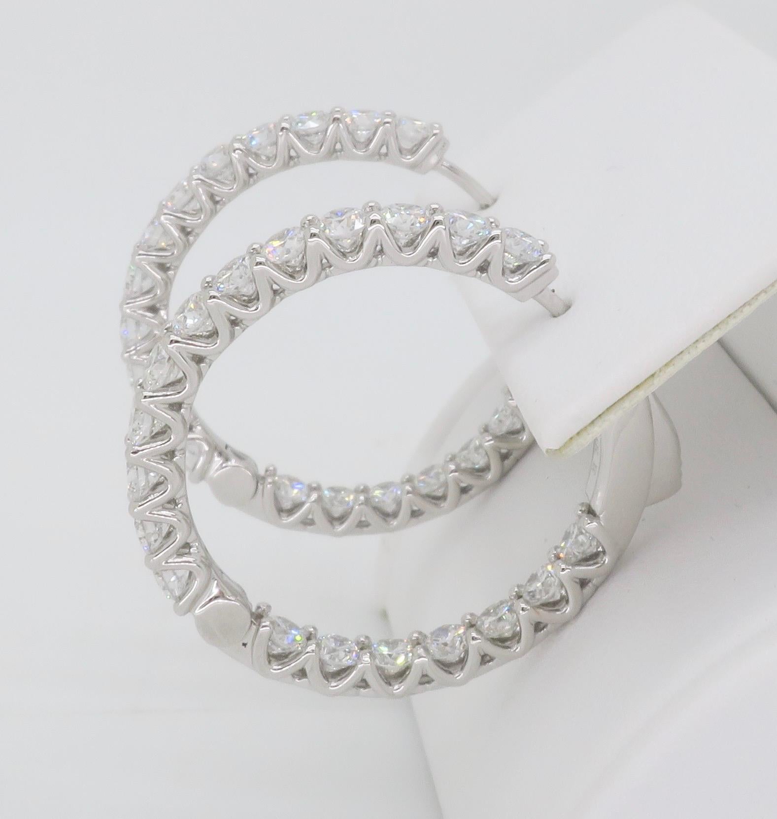 4.18CTW Inside Out Diamond Hoop Earrings in 14k White Gold  5