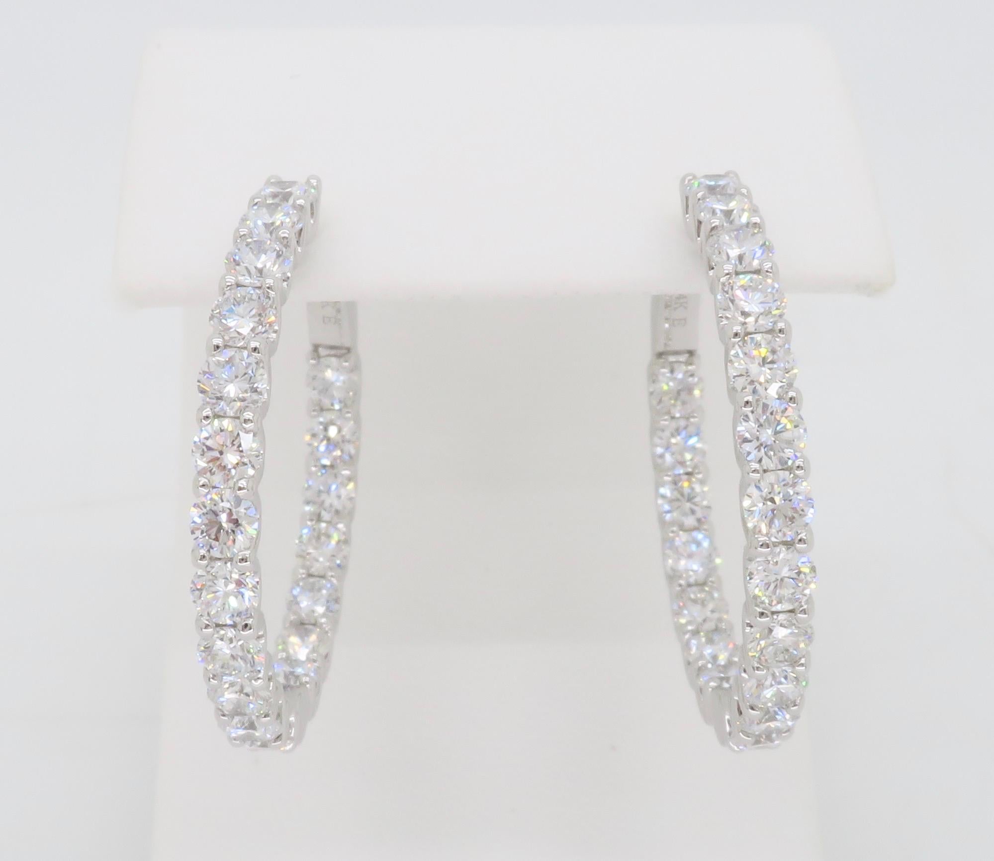 4.18CTW Inside Out Diamond Hoop Earrings in 14k White Gold  6