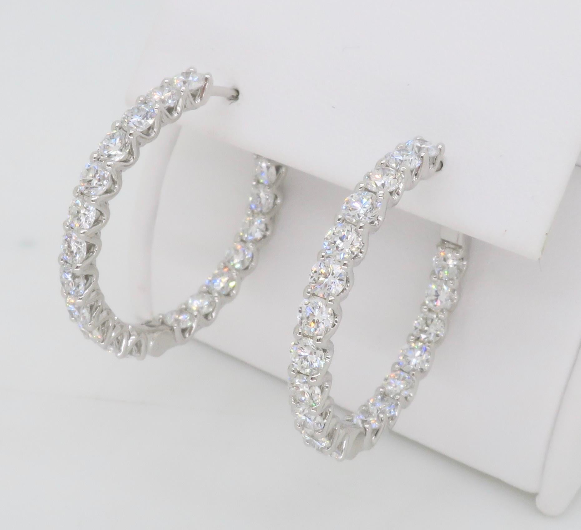 Round Cut 4.18CTW Inside Out Diamond Hoop Earrings in 14k White Gold 