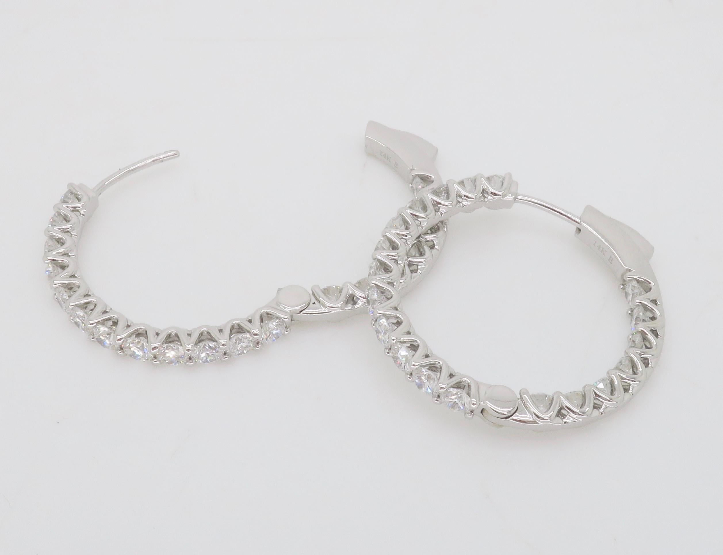 4.18CTW Inside Out Diamond Hoop Earrings in 14k White Gold  3