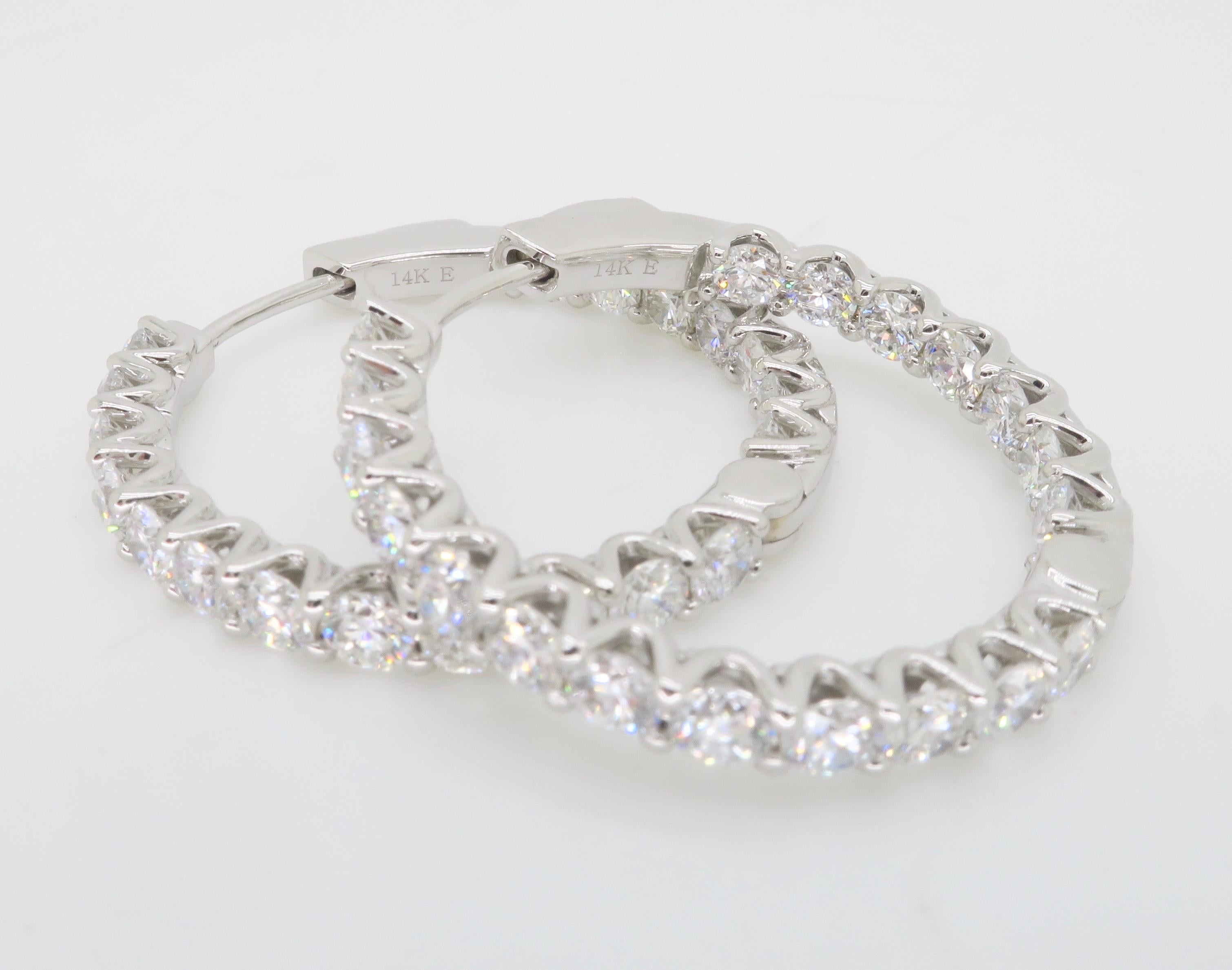 4.18CTW Inside Out Diamond Hoop Earrings in 14k White Gold  4