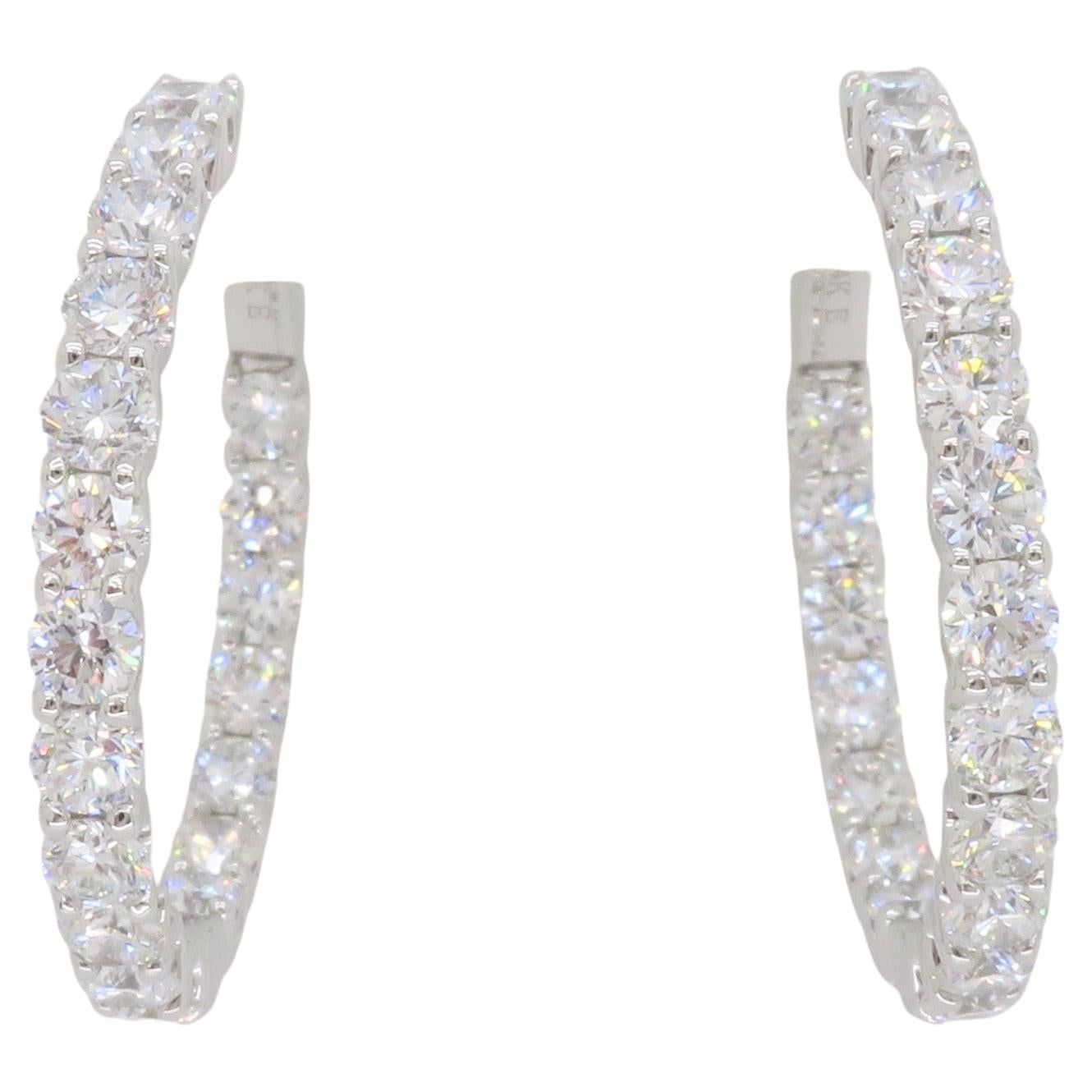 4.18CTW Inside Out Diamond Hoop Earrings in 14k White Gold 