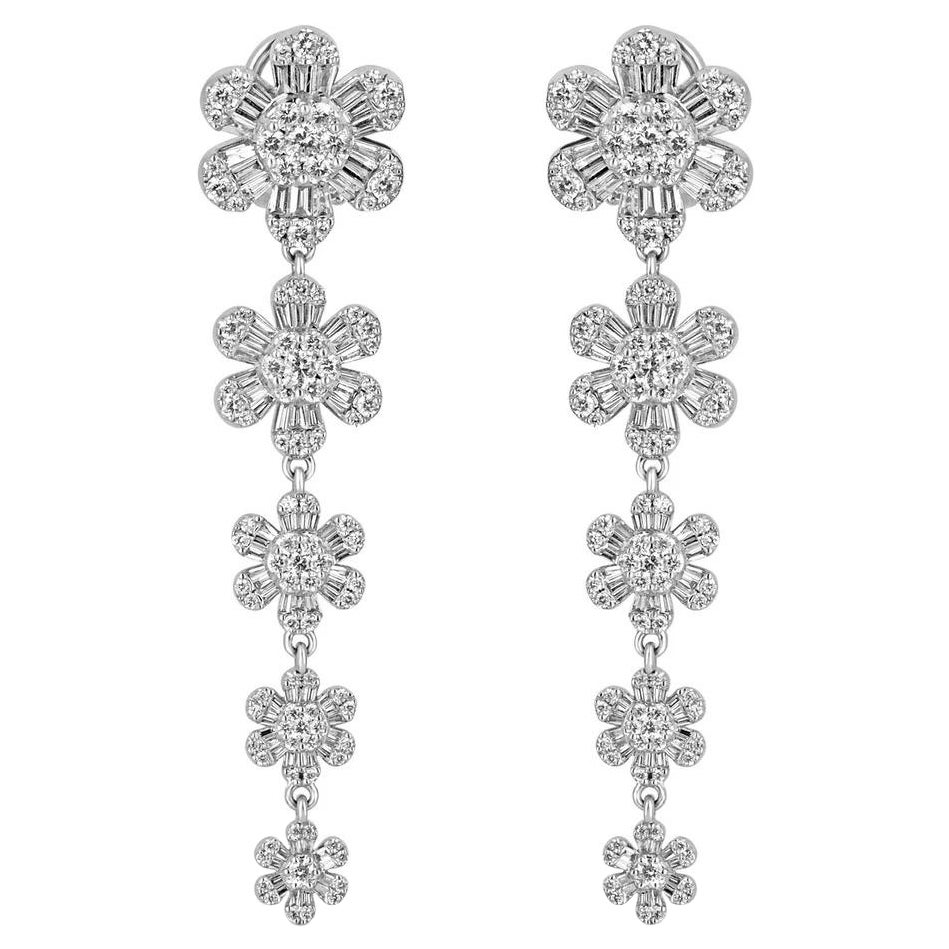 4.18tcw 14K Diamond Flower Petal Chandelier Earrings, boucles d'oreilles florales en diamant