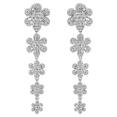 Pendientes Araña de Pétalos de Flor de Diamantes de 14K de 4,18 qt, Pendientes Florales de Diamantes