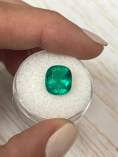 4.19 Carat 11x10 Vivid Muzo Green Colombian Emerald - Rounded Cushion Cut Gem