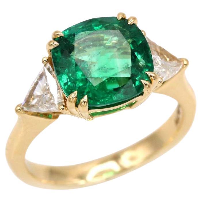 Certified 4.19 Carat Emerald Diamond 18K Yellow Gold Cocktail Ring