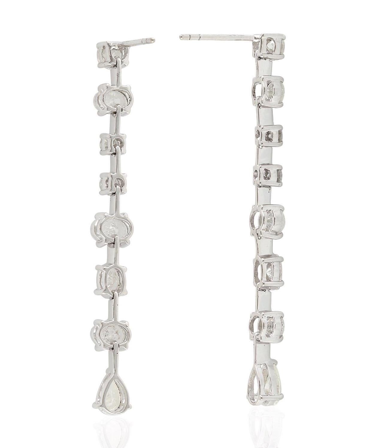 Contemporary 4.19 Carat Diamond 18 Karat Linear White Gold Earrings For Sale