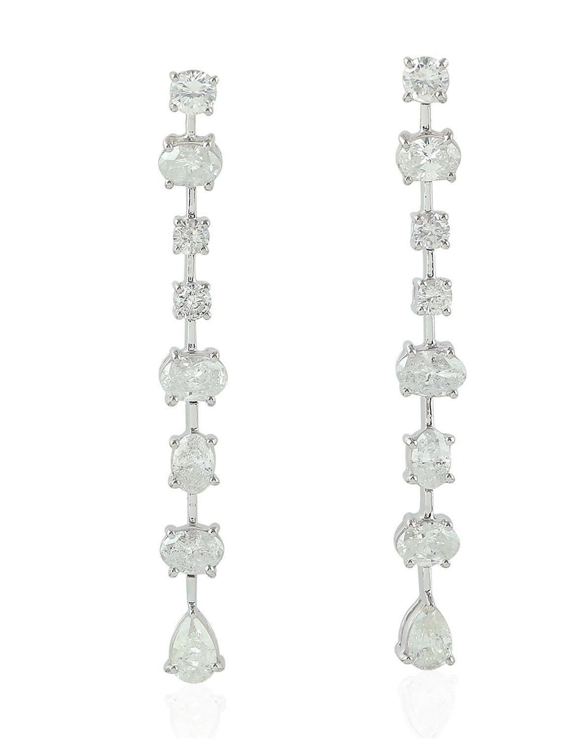 Mixed Cut 4.19 Carat Diamond 18 Karat Linear White Gold Earrings For Sale