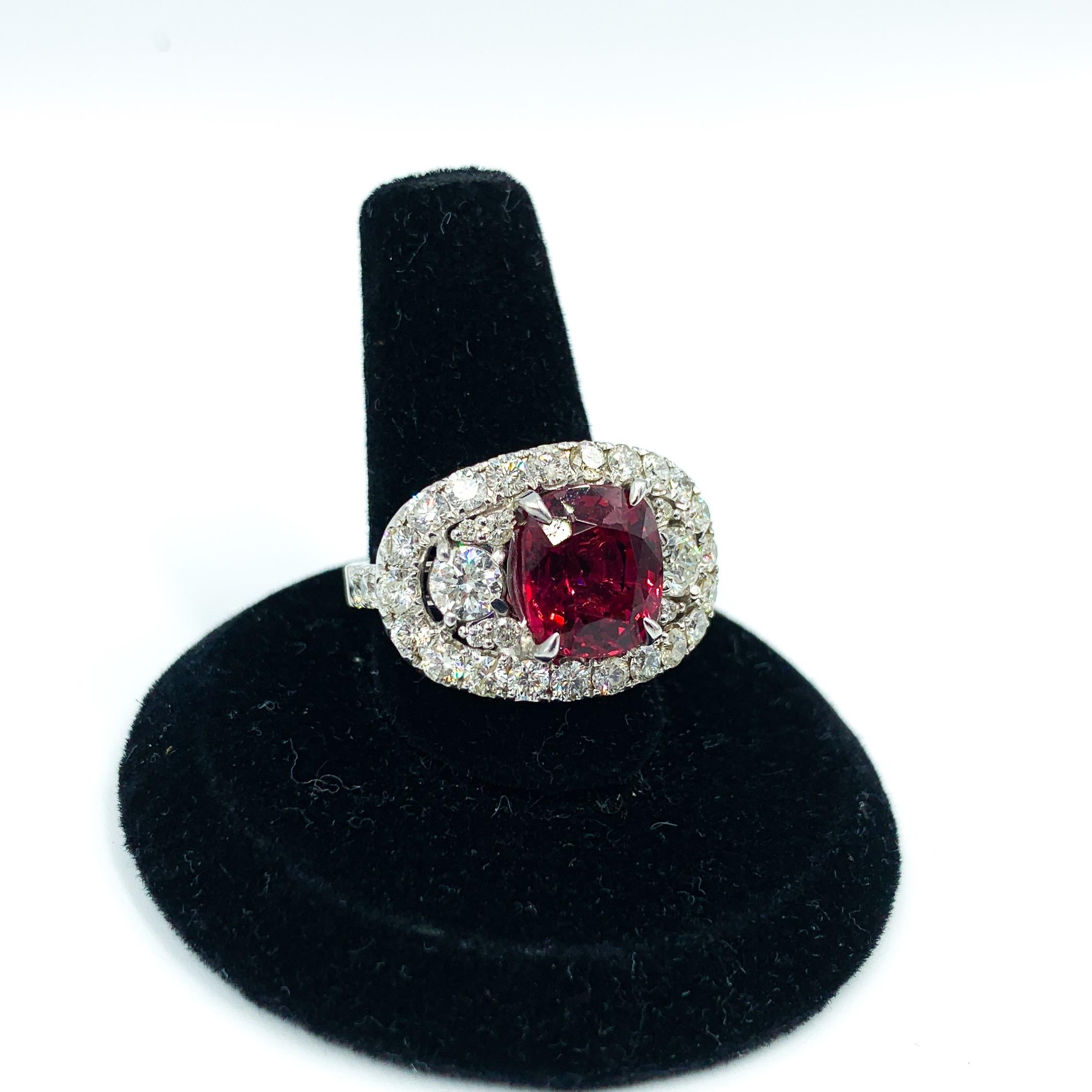 Contemporary 4.19 Carat Raspberry Red Spinel Ring