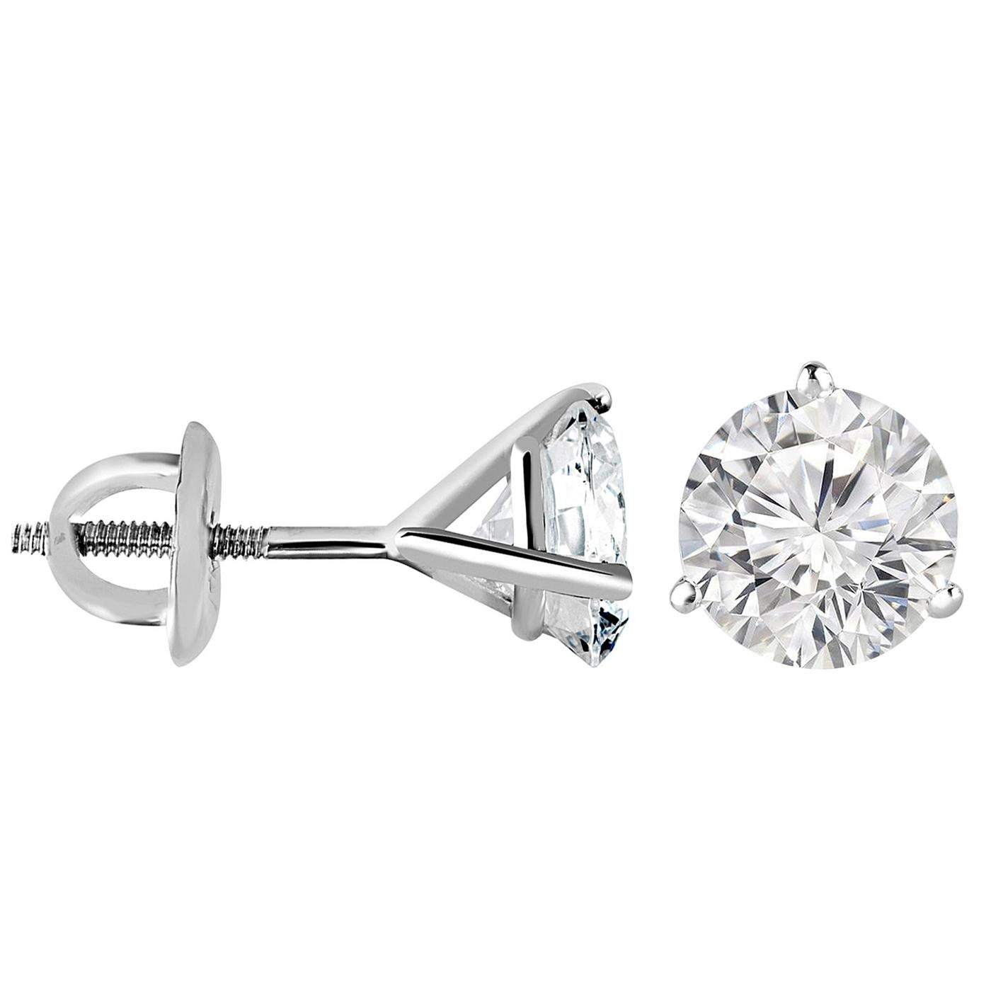Modernista Orecchini con diamante rotondo naturale GIA 4,19ct Martini a 3 punte H. H. I+I VS2 in oro 14 carati in vendita
