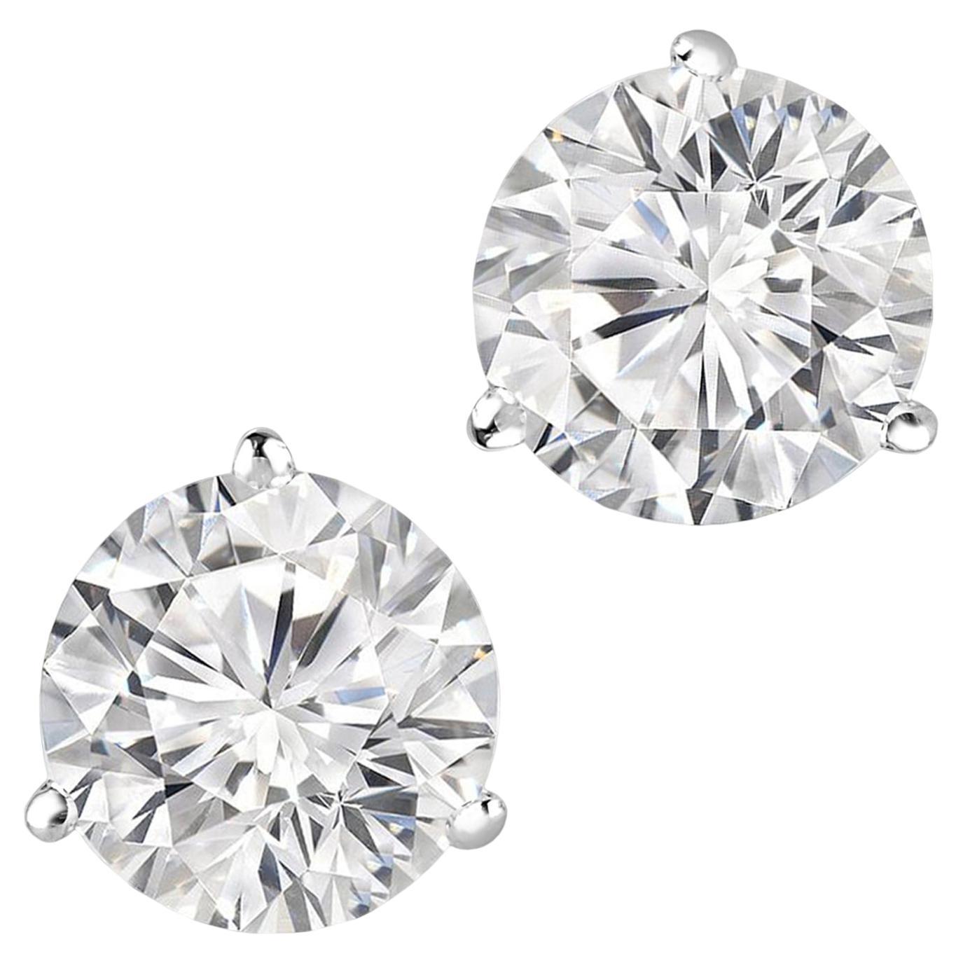 4.19ct GIA Round Natural Diamond Martini 3 Prong Stud Earrings H/I VS2 14K Gold