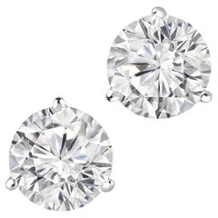 4.19ct GIA Round Natural Diamond Martini 3 Prong Stud Earrings H/I VS2 14K Gold