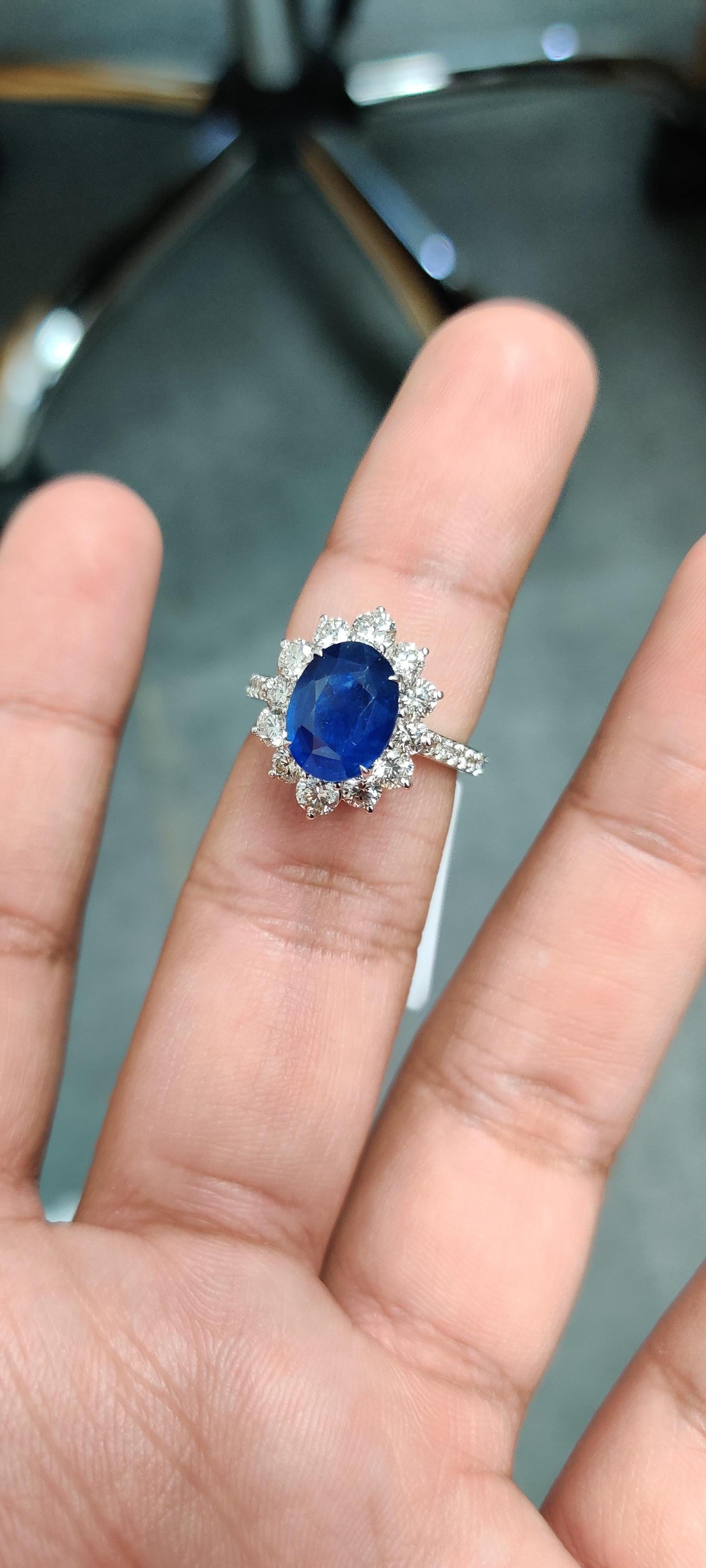 Oval Cut 4.19 Carat Sapphire Diamond Cocktail Ring For Sale
