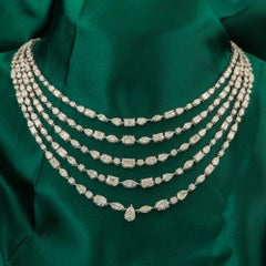 41.91 Carat Natural SI/H Diamond Five Strand Necklace 18K White Gold Jewelry