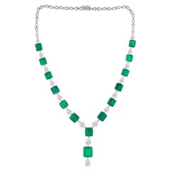 41.93 Carat Zambian Emerald 10.42 Carat SI/H Diamond Necklace 18k White Gold