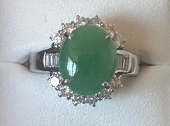 4.19ct Burma Fei Cui Grade A Jadeite & Diamond Platinum Ring & Certificate