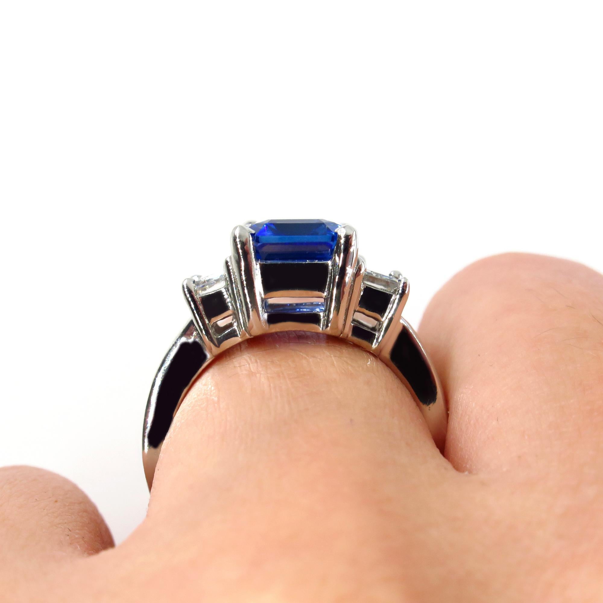 4.19ctw Ceylon GIA Natural Royal Blue Sapphire and Diamond Platinum 3-Stone Ring 5