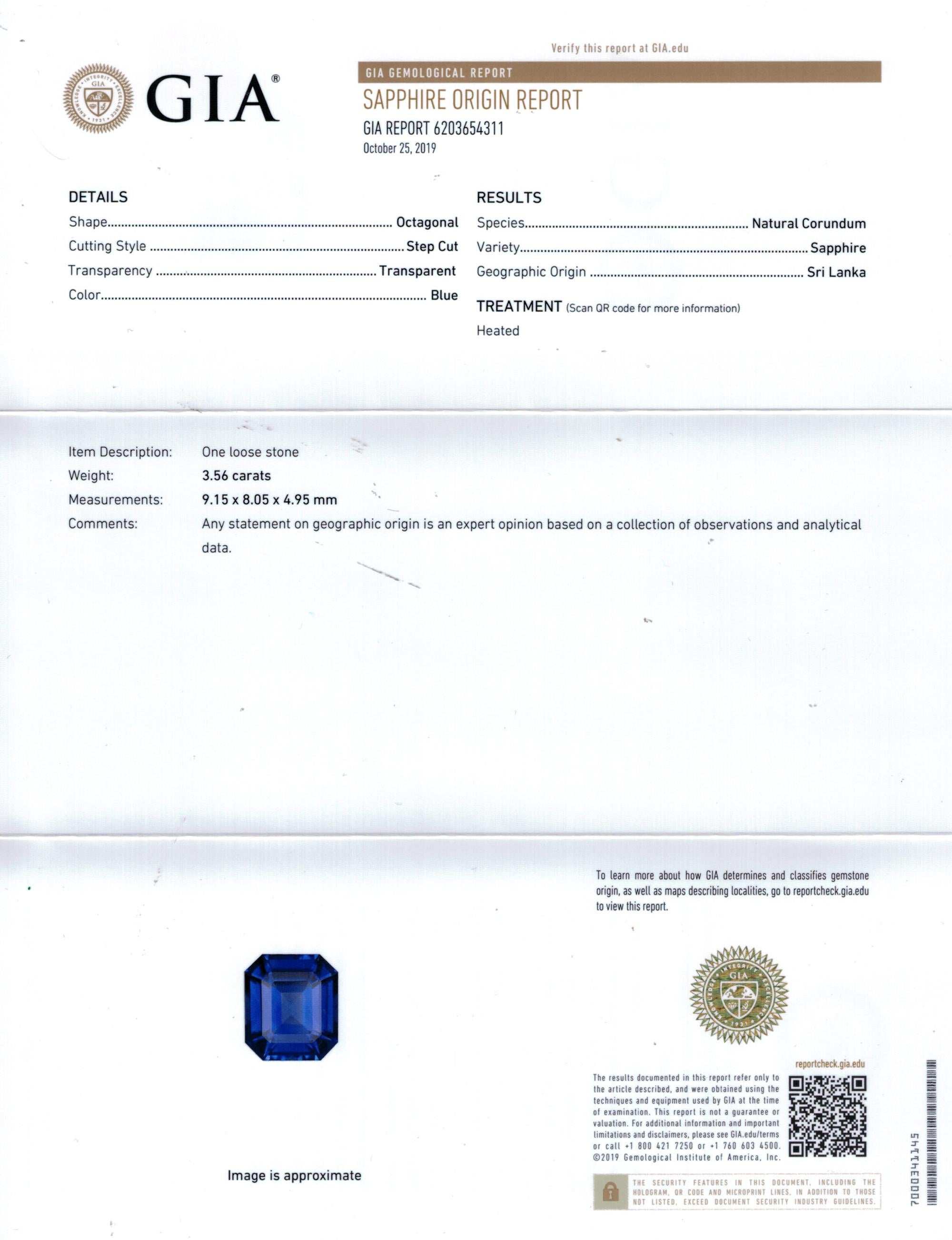 4.19ctw Ceylon GIA Natural Royal Blue Sapphire and Diamond Platinum 3-Stone Ring 7