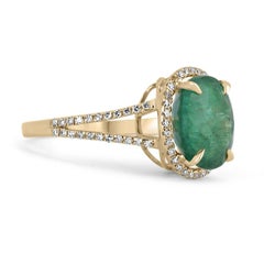 4.19tcw 14K Natural Emerald Oval & Diamond Halo Split Shank Engagement Ring