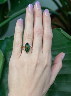 4.1Ct Black Opal Ring with Earth Mined Diamonds Accents: Solid 14K Gold, 19x9mm