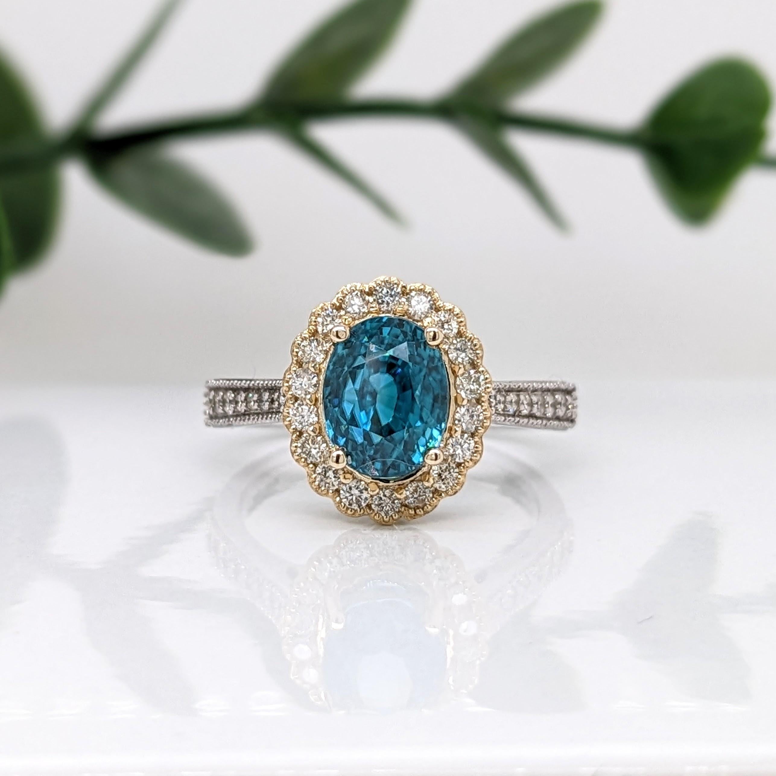This statement ring features a gorgeous sparkling blue zircon in 14K solid gold with beautiful diamonds. This collection ring makes for a stunning accessory to any look!

A fancy ring design perfect for an eye catching engagement or anniversary.