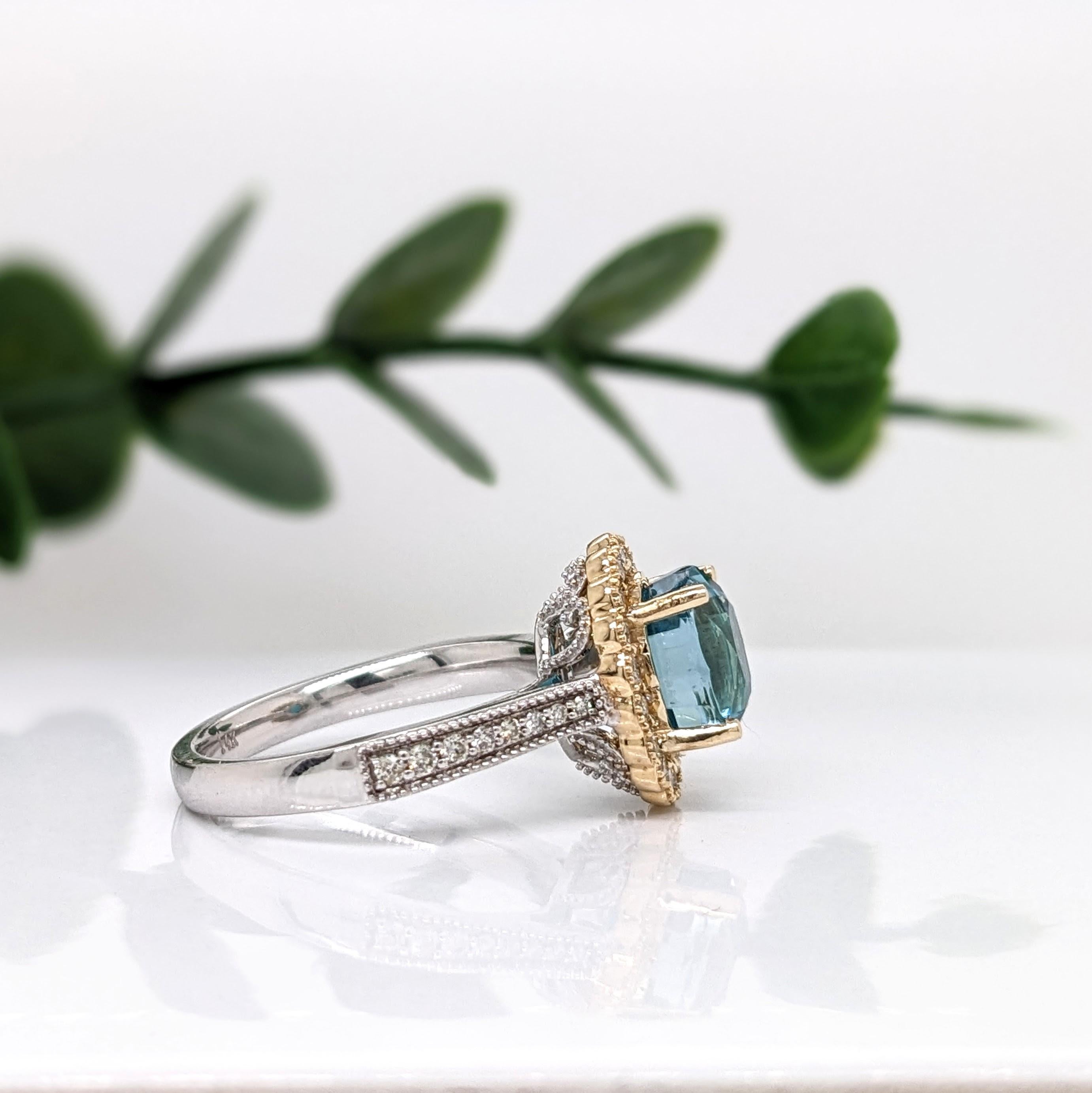 4.1ct Blue Zircon Ring w Natural Diamonds in Solid 14k Dual Tone Gold Oval 9x7mm In New Condition For Sale In Columbus, OH