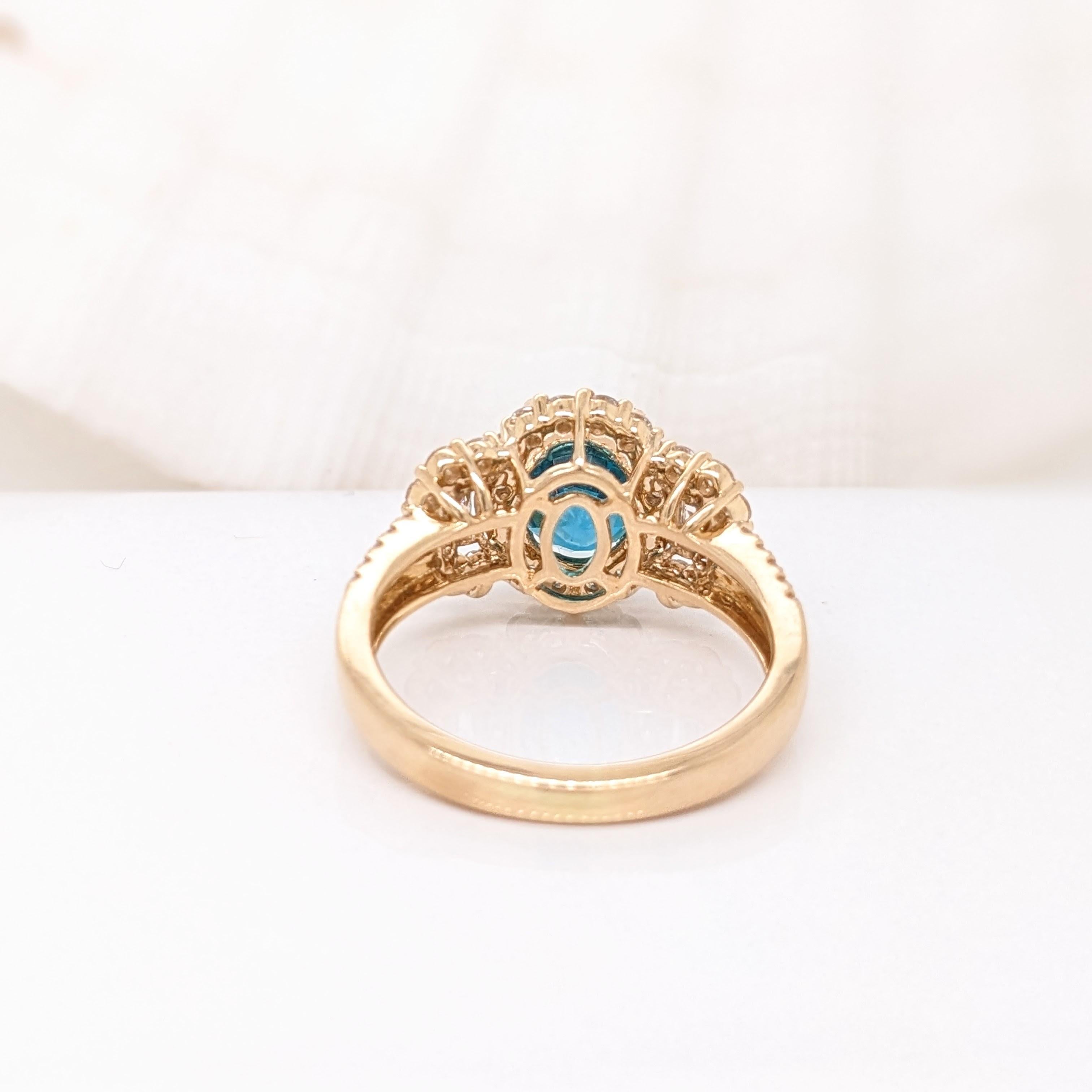 4.1ct Blue Zircon Ring w Natural Diamonds in Solid 14k Yellow Gold Oval 8x6mm In New Condition In Columbus, OH