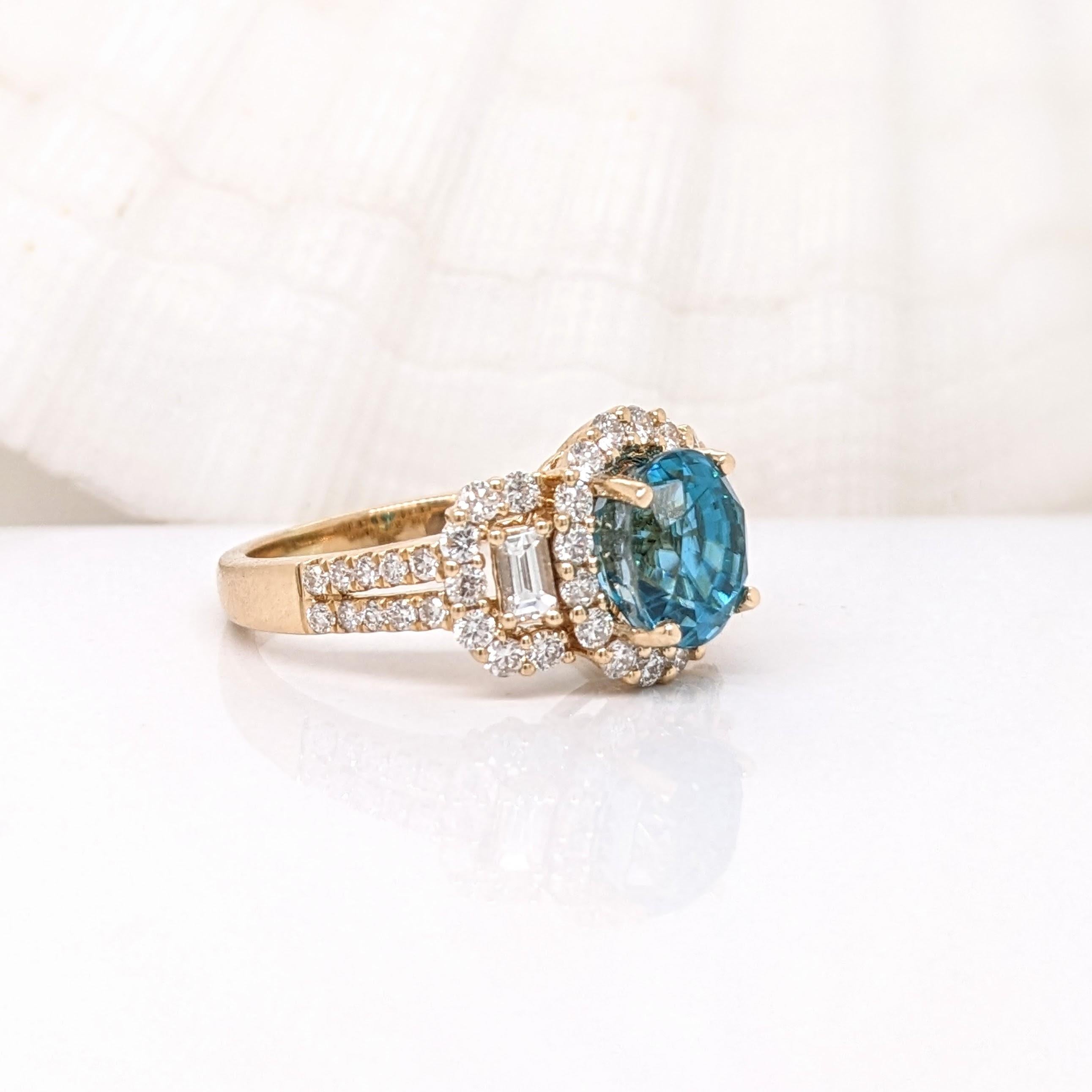 Women's 4.1ct Blue Zircon Ring w Natural Diamonds in Solid 14k Yellow Gold Oval 8x6mm