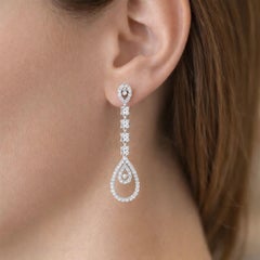 4.1ct Diamond Pave Cluster Tiered Long Drop Earrings 10k White Gold