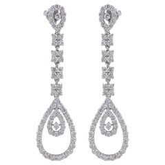4.1ct Diamond Pave Cluster Tiered Long Drop Earrings 10k White Gold
