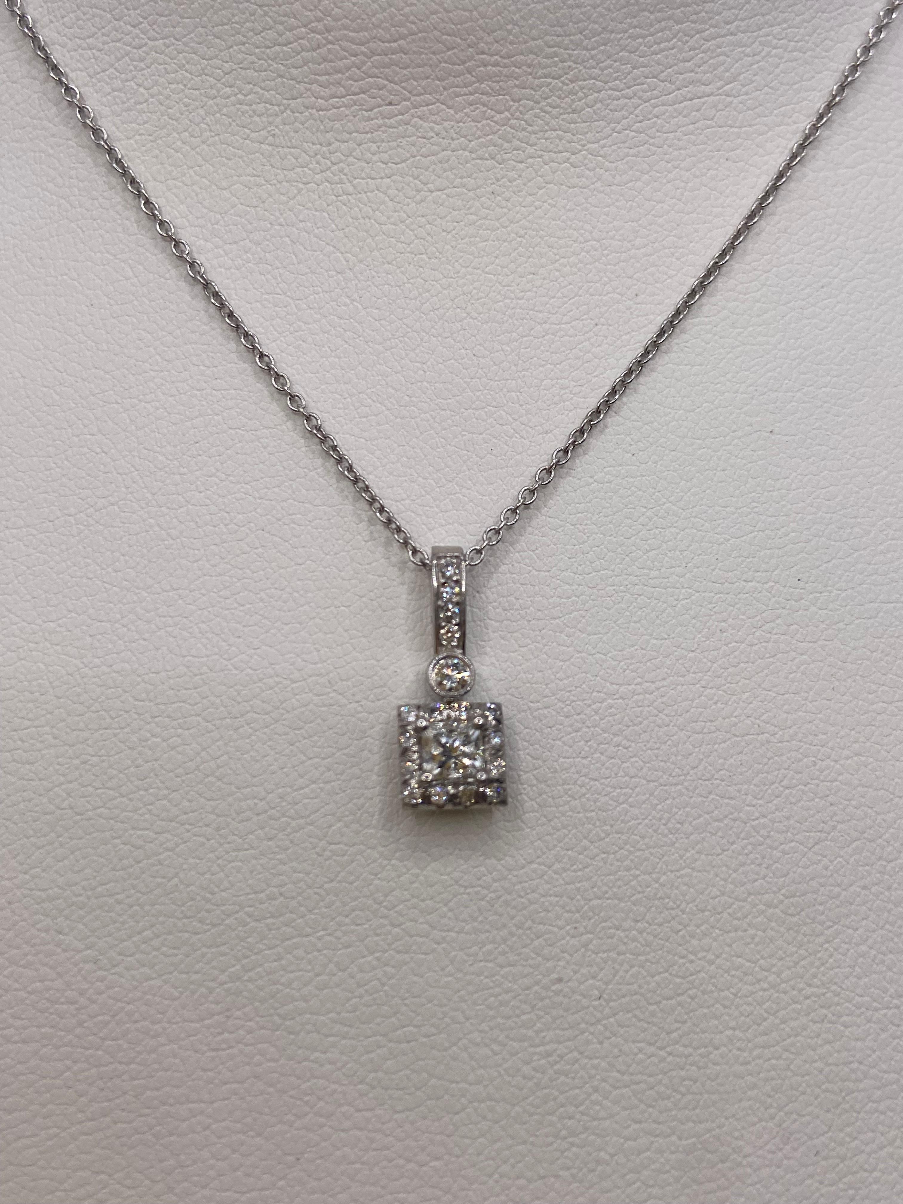 Modern .41ct Princess Cut Diamond pendant in 18KT White Gold For Sale