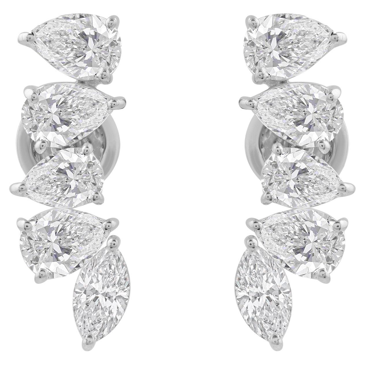 4.1Ct SI/HI Diamond Ear Climber Stud Earrings 14k White Gold Anniversary Gift