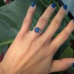 4.1Ct Star Sapphire Ring with Natural Diamond Accents: Solid 14K Gold, Round 9mm
