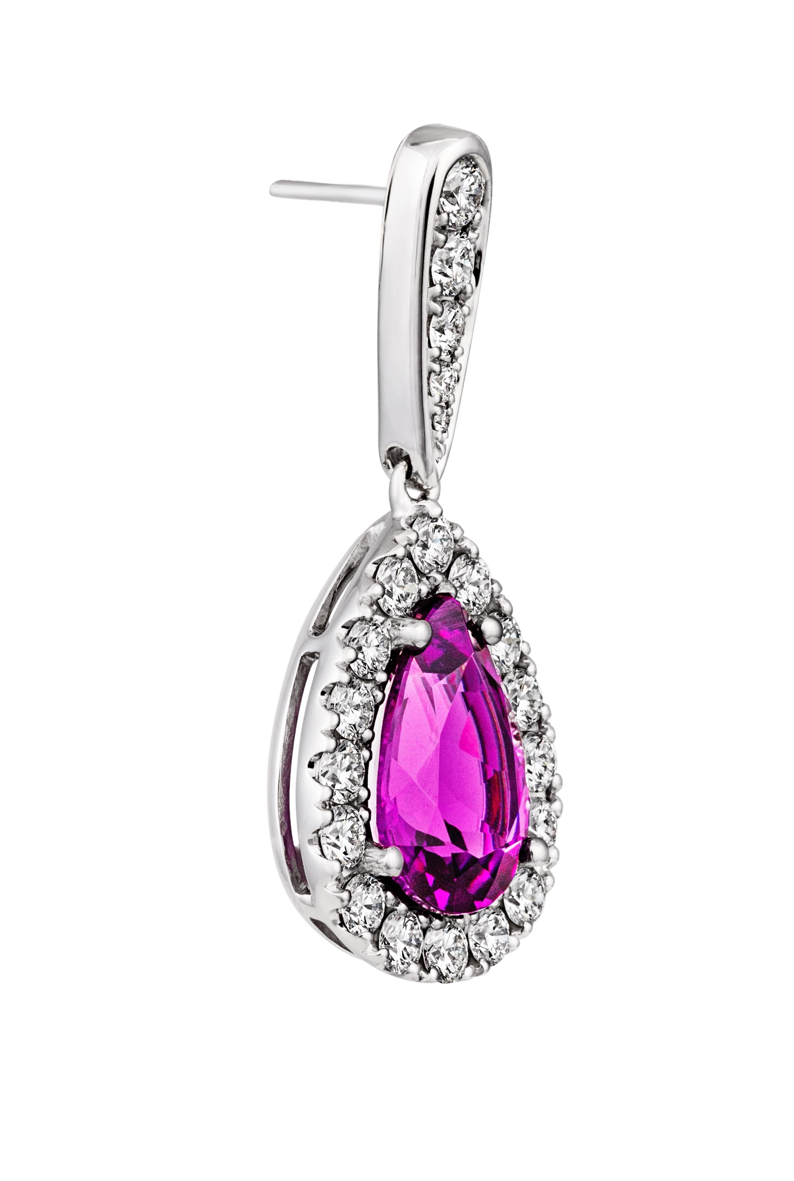 Beautiful 4.1cttw Pear-Shaped Amethyst surrounded by 1.19cttw Diamonds on 18kt White Gold Hooks. With a classic and timeless vintage-inspired design, these earrings will make you feel like you're a royal in the Renaissance Age. Only one pair