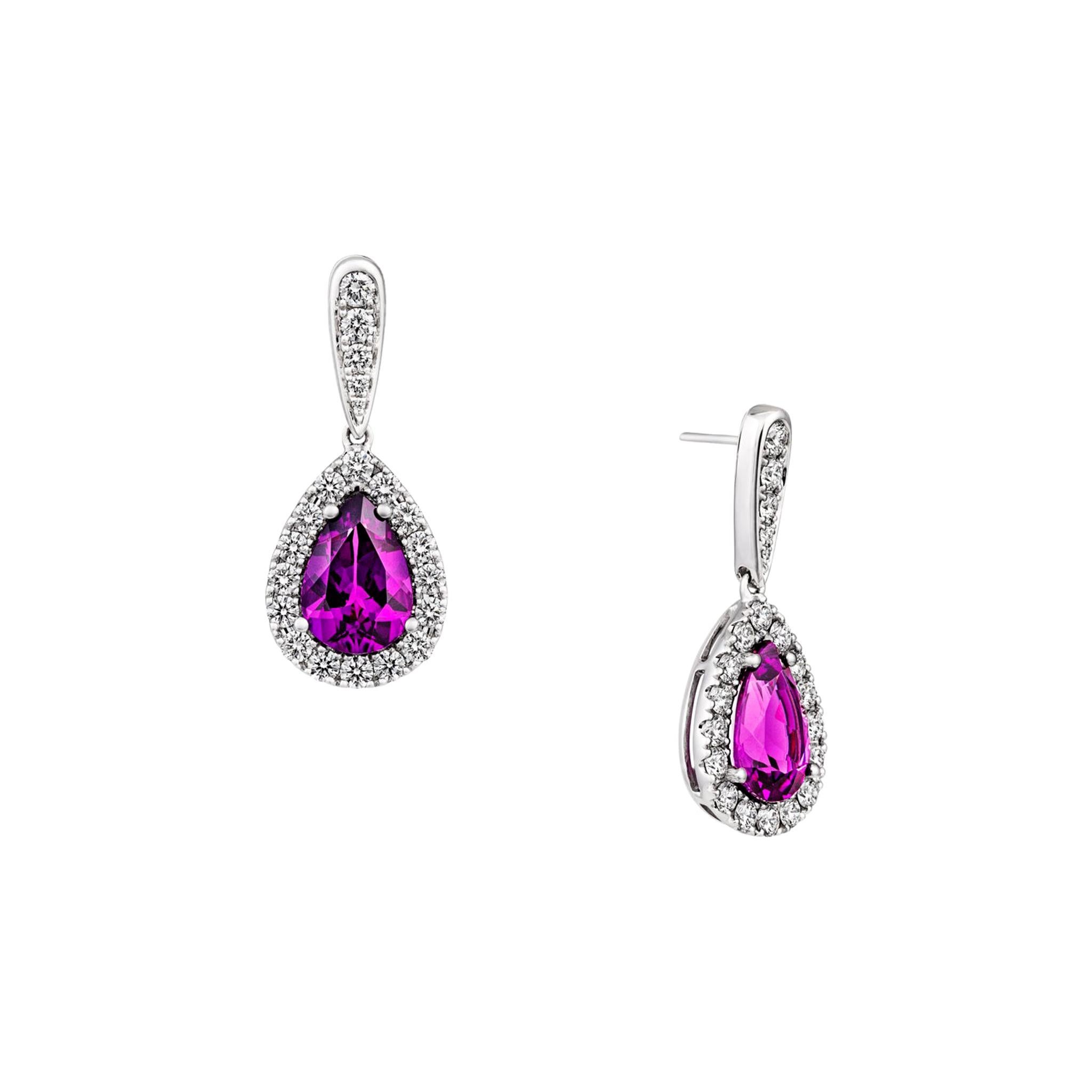 4.1cttw Pear-Shaped Amethyst 1.19cttw Diamond 18kt White Gold Drop Earrings For Sale