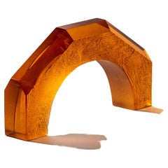 41X Bridge Glass Sculpture in Amber with Frosty Finish Turco