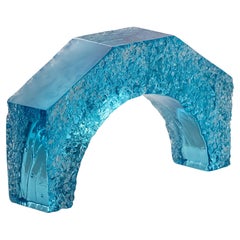 41X Bridge Glass Sculpture in Turquoise Blue with Frosty Finish Venezia