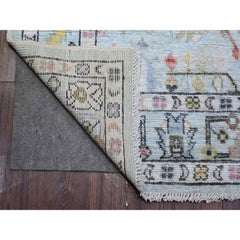 4'1"x10' Beau Blue Natural Dyes Afghan Angora Oushak Wide Runner Oriental Rug