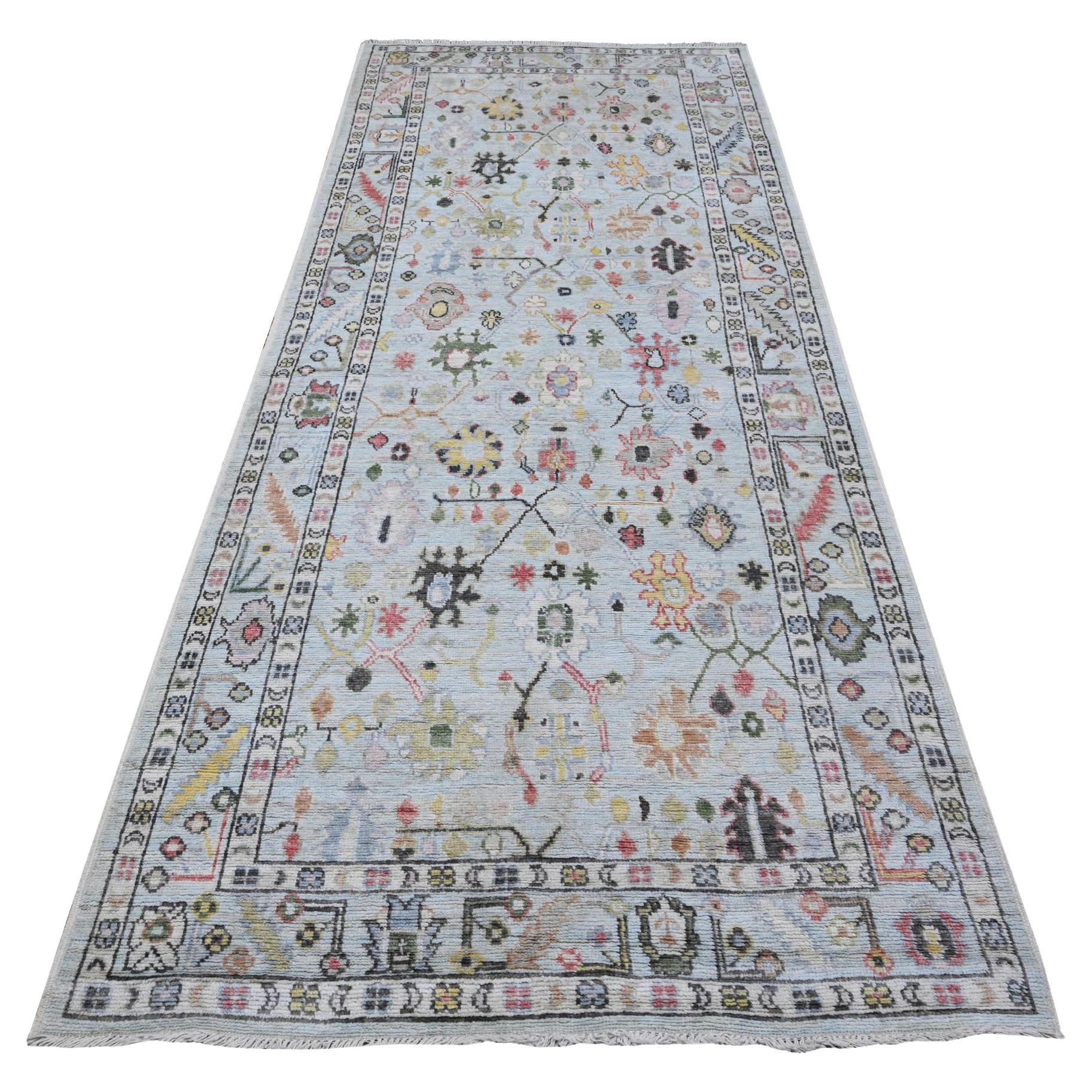 4'1 "x10' Beau Blue Natural Dyes Afghan Angora Oushak Wide Runner Orientteppich