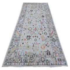 4'1"x10' Beau Blue Natural Dyes Afghan Angora Oushak Wide Runner Oriental Rug