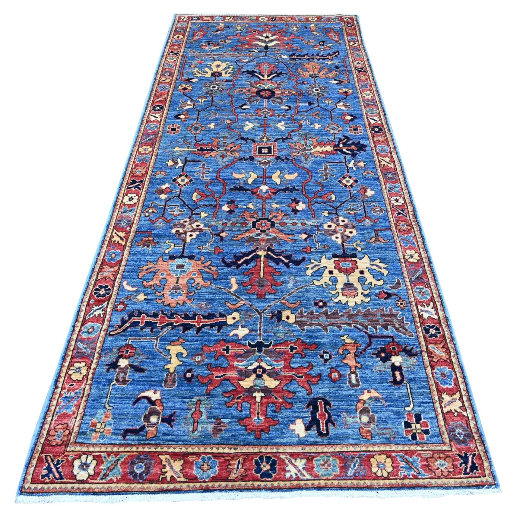 4'1"x10' Blue Heriz All Over Design Aryana Grade Hand Knotted Wool Runner Rug
