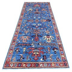 4'1"x10' Blue Heriz All Over Design Aryana Grade Hand Knotted Wool Runner Rug
