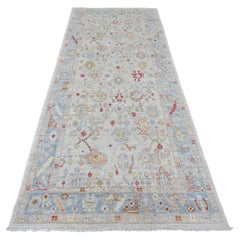 4
1 "x10
 Cascading White Hand Knotted Afghan Angora Oushak Pure Wool Runner Rug